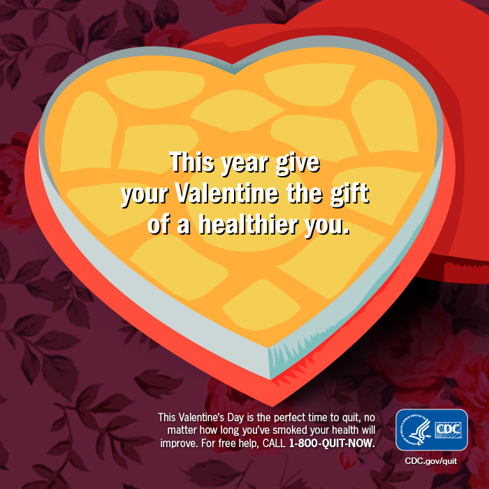 ncdhealth's tweet photo. Show your friends and family some love this Valentine’s Day with a smoke-free, healthier you. For free help, call the Nebraska Tobacco Quitline at 1-800-QUIT-NOW or online at https://t.co/lXLd8uPSdR. #NEQuitline #ValentinesDay https://t.co/EO3CuezFfP