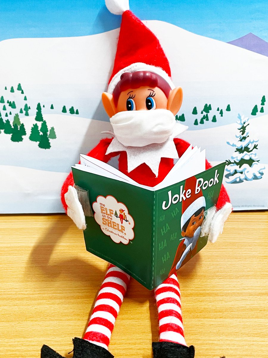 MrLamara's tweet photo. I found Einstein this morning having a good read of his joke book! Want to hear one? 
What is Santa Claus’ tax status?
Elf employed. 
Which is what I'll be with joke's like that! #Einsteinelf #Christmas2021 #elfonashelf #dowhatmattersmost https://t.co/ETonPbOVFX