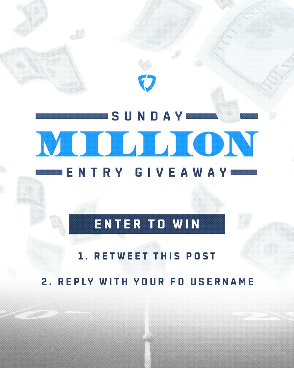 FanDuel's tweet photo. We’re giving away 25 FREE entries into our $1.5M NFL Sunday Million contest on 12/12!

To enter:
1⃣ RT this post
2⃣ Reply with your @FanDuel username

Random winners will be entered before lock. https://t.co/Cr0usnaslm