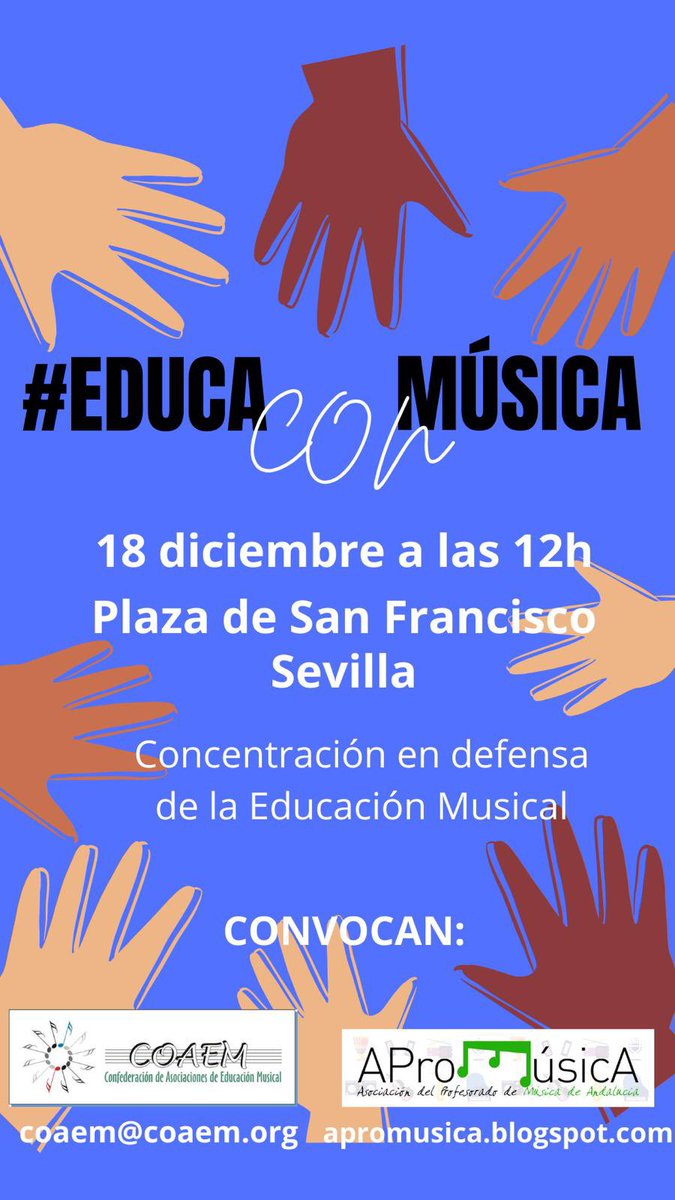 Nos sumamos a la iniciativa de <a href="/coaemcoaem/">coaem</a> y  el próximo día 18 nos movilizaremos en Sevilla en defensa de la #edmusical para reclamar la presencia de la música en todas las etapas del sistema educativo ¡os esperamos!  #nosimportalamúsica #educaconmúsica <a href="/EducaAnd/">Consejería Desarrollo Educativo y FP</a> @javierimbroda