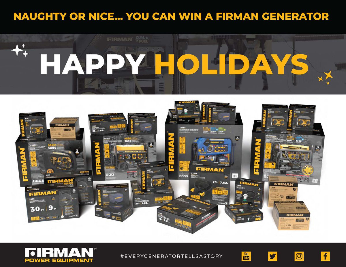 Happy Holidays Event!
WIN a FIRMAN Power Equipment Generator this holiday!!
Running Dec. 9-Jan. 9
Upload photos of your racecar or shop decorated for Christmas and you will be registered to WIN a FIRMAN Generator!
#contingencyconnection #grassrootsracing #firmangenerators