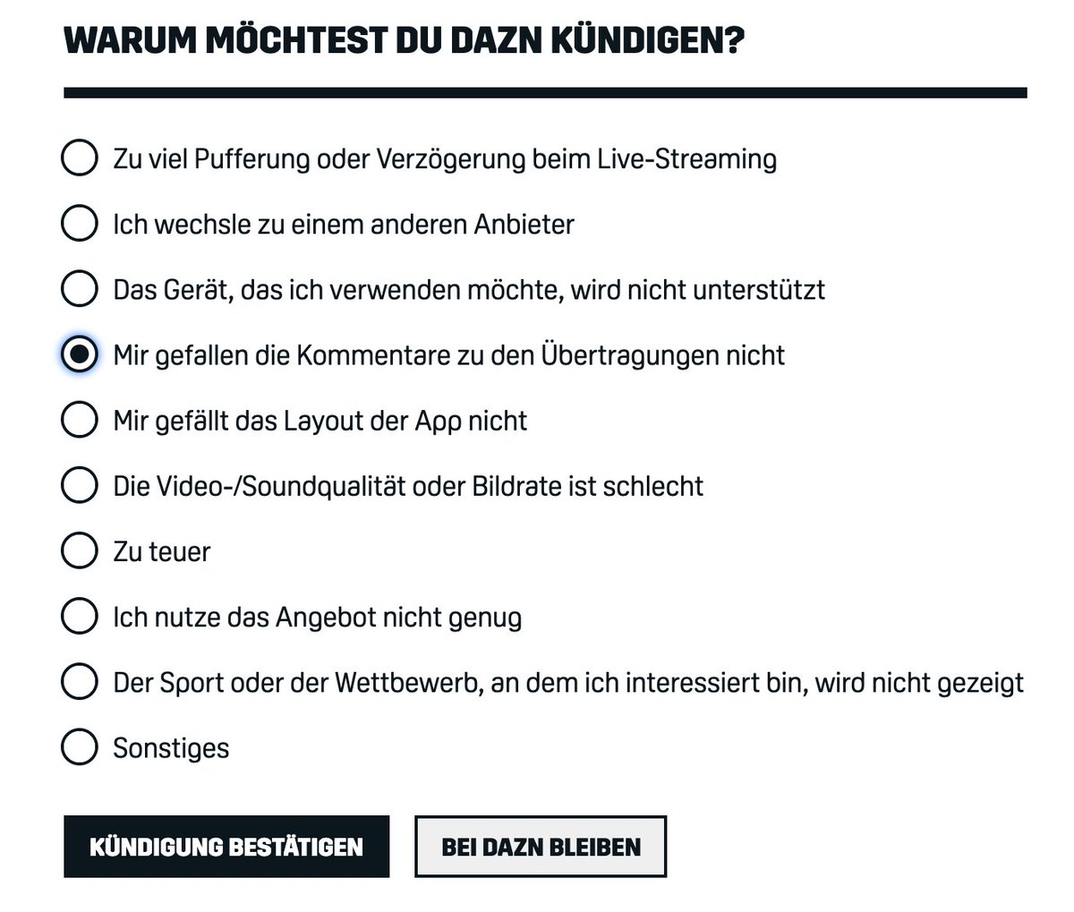 SaulGutmann's tweet photo. Ich hoffe immer, ich bin nicht der Einzige, der das bei der Kündigung von #DAZN wählt. 
Es ist unerträglich.

 #FCBFCB https://t.co/dxJsZ0iHYC