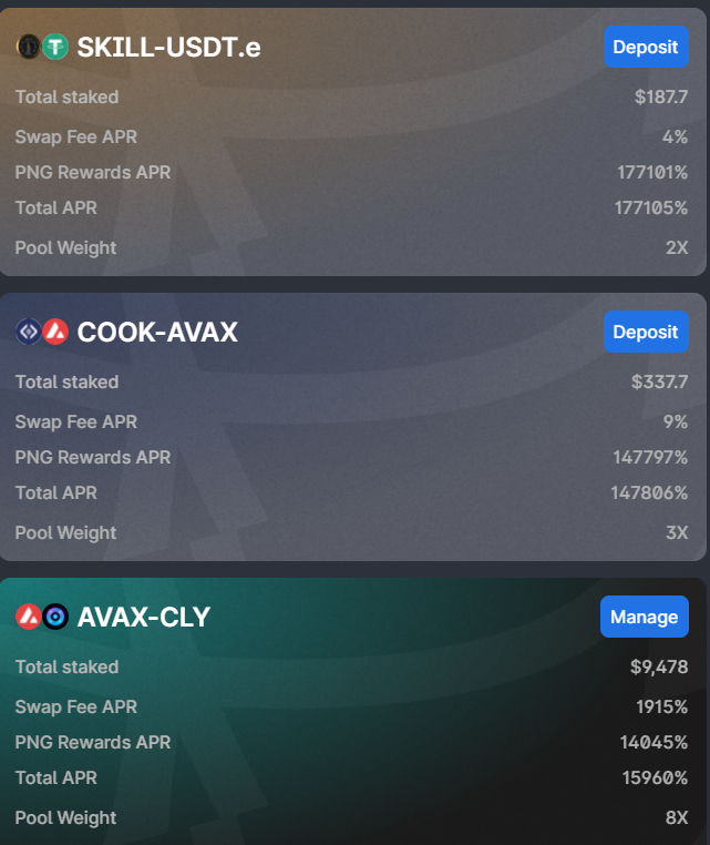 pangolindex's tweet photo. New high quality farms, get in here ASAP!

$SKILL - @BladesCrypto coming to #AVAX 
$COOK - @cook_finance index funds for AVAX
$CLY - @Colonylab insane launch today!

These APRs won't last forever farmers!

Add liquidity here: https://t.co/n5UakLJPcJ https://t.co/ND2w4lkRCt