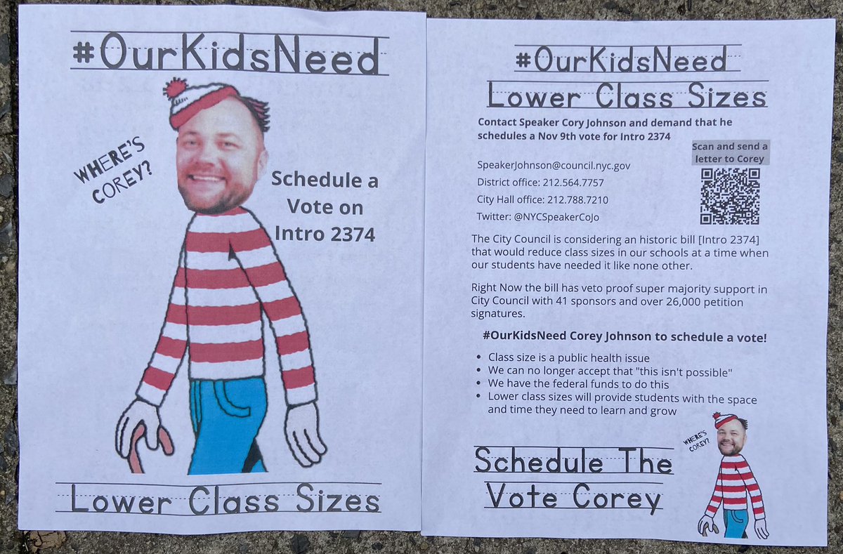 DennisGault's tweet photo. Do the right thing Speaker Corey Johnson @NYCSpeakerCoJo! Please schedule the vote for Intro 2374 so we can lower class size. It’s a safety matter. @1_uft @ClassSizeMatter @BrigetRein @aliceoneil @b_alter #smallerclasssize #District1 https://t.co/BronYrOXQM