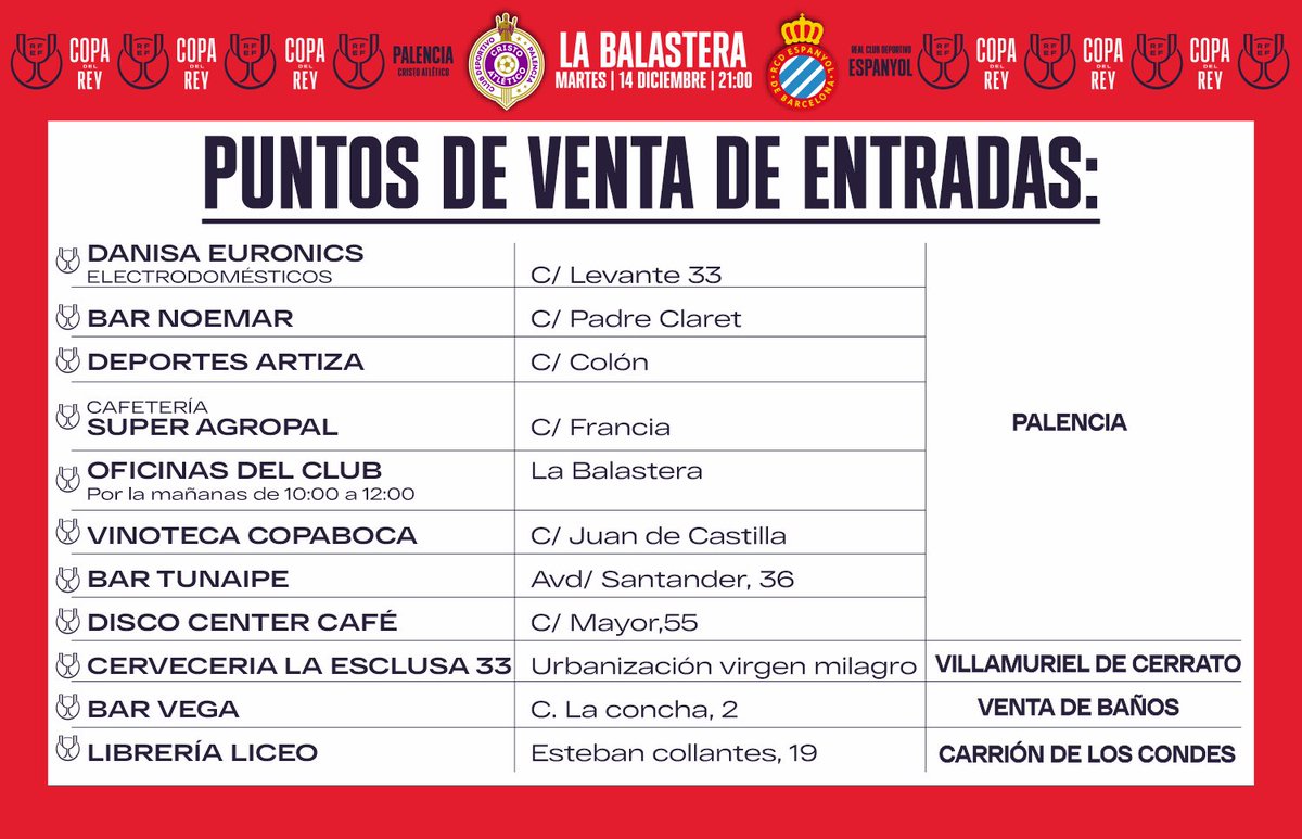 PalenciaCristo's tweet photo. ❓¿Donde y cuando puedo comprar mi entrada para la #CopaDelRey?

Hasta el Viernes 10 no estarán disponibles las entradas.

Os dejamos estas dos imágenes para saber cuanto y donde 😉 https://t.co/qlk3fBal88