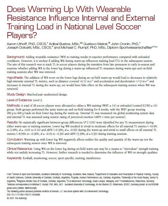 TimGabbett's tweet photo. #9: Does Warming Up with Wearable Resistance Influence the Training Response in National Level Soccer Players?

https://t.co/O8SVpZdLQX

@drauthoff @MCRumpf @Sports_Health
#StrengthTraining #MinimumEffectiveDose #WarmUp https://t.co/cvnGUbKHMN