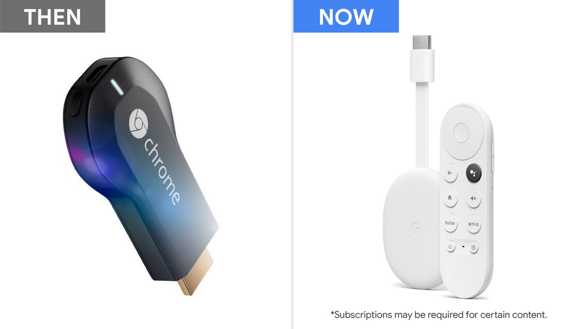 kig ind Anden klasse Prædike Made by Google on Twitter: "*A 1st gen Chromecast travels through time and  meets #Chromecast with Google TV* 1st gen: We come with a sidekick in the  future? Chromecast with Google TV: