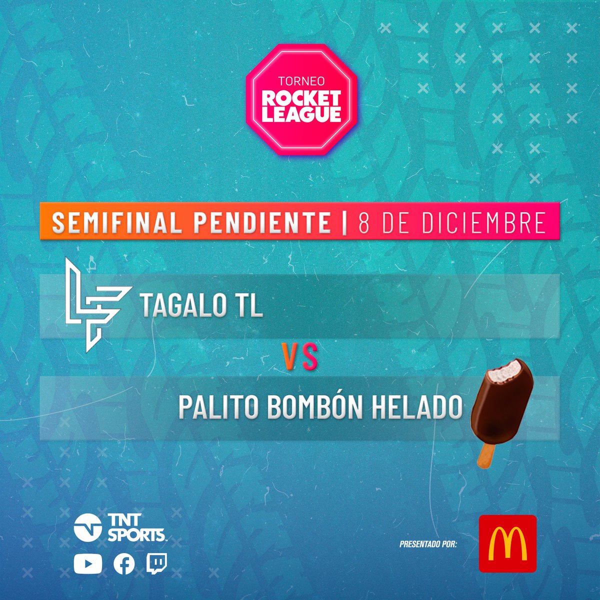 TNTSportsAR's tweet photo. Se reanuda la Semifinal entre #TagaloTL y #PalitoBombónHelado por el último pase a la Gran Final donde @LeviatanGG aguarda rival para estrenar el nuevo rebranding 🤪
Se define #RocketLeaguexTNTSports desde las 20:00hs🇦🇷🤟🏼
Auspiciado por @McDonalds_Ar | #RocketLeagueMcDonalds https://t.co/vJXBPrp2ya