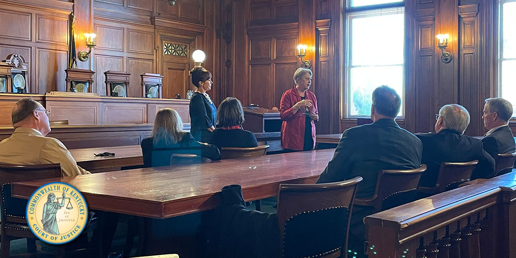 kentuckycourts's tweet photo. Justice Mary Noble (ret.), standing right, has received the inaugural Kentucky Access to Justice Award. Justice Michelle Keller presented the award to recognize Justice Noble’s support for providing civil legal aid to people of low and moderate income. https://t.co/whVTiozIWg https://t.co/S0QCsB2vgm