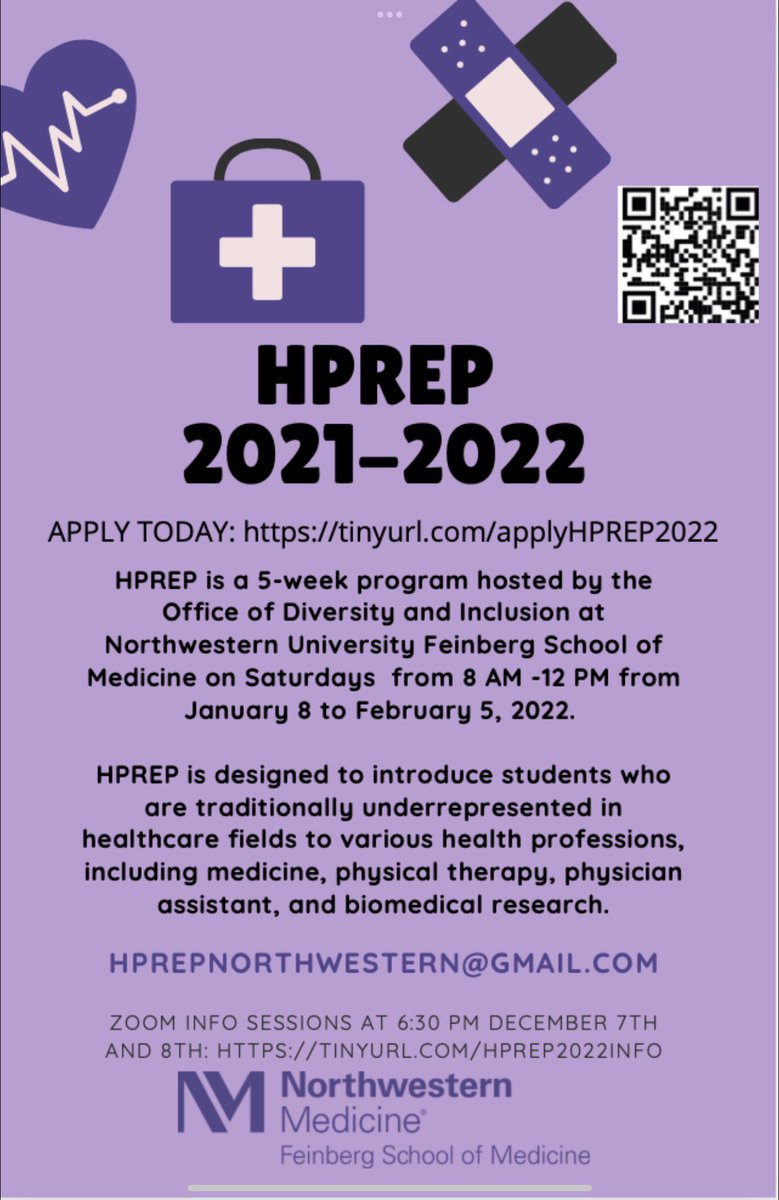 CherylMensah's tweet photo. If you know any URM high schoolers from Chicago Public Schools who may be interested in a career in healthcare (or know someone who may know a URM high schooler), please relay this flier to them! We will be hosting an information session TONIGHT at 6:30 PM CST https://t.co/Lg4rFZReXo