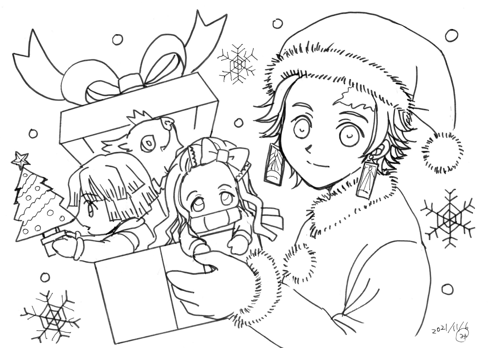 高鳥 ぬりえ配布中 鬼滅の刃ぬりえです クリスマス近いので 鬼滅の刃 竈門炭治郎 フリー線画 ぬりえ T Co Koayq7q8di Twitter
