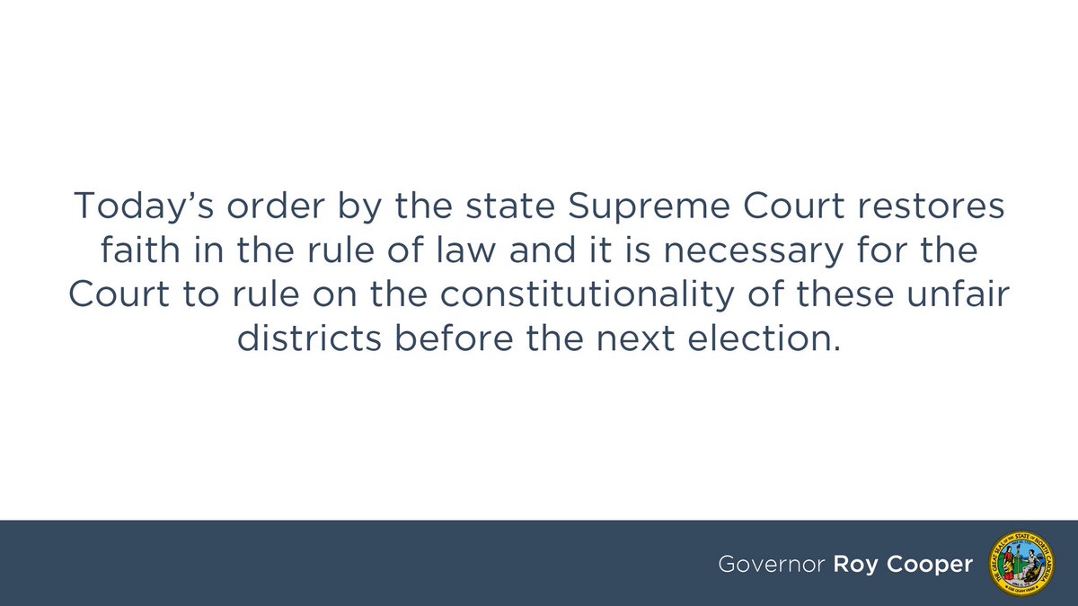 Gov. Cooper statement on NC Supreme Court redistricting order: