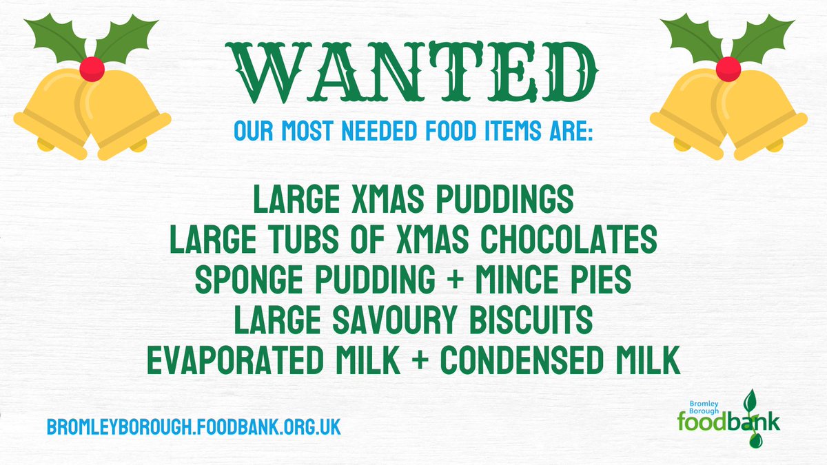 We need your help! We're putting together our Christmas hampers, and we are short of these items. Our hampers are distributed to over 800 Bromley families in need so as always we are incredibly grateful for your ongoing support. ❤️ #bromley
