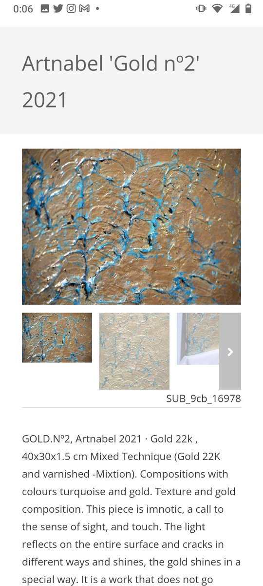 BdnNajar's tweet photo. Hazte con esta obra de arte en la subasta, es impresionante! 'Gold nº2' 2021 https://t.co/j2UhHHkU97 #subastareal #subasta #subastaarte #artemoderno #Navidad #8Dic #7Dic #Atlas #artebarcelona #art #badalona #barcelona #BarcelonaDay #BarcelonaSC #curator #Galeria #galeriaarte https://t.co/rZHtmltBk2