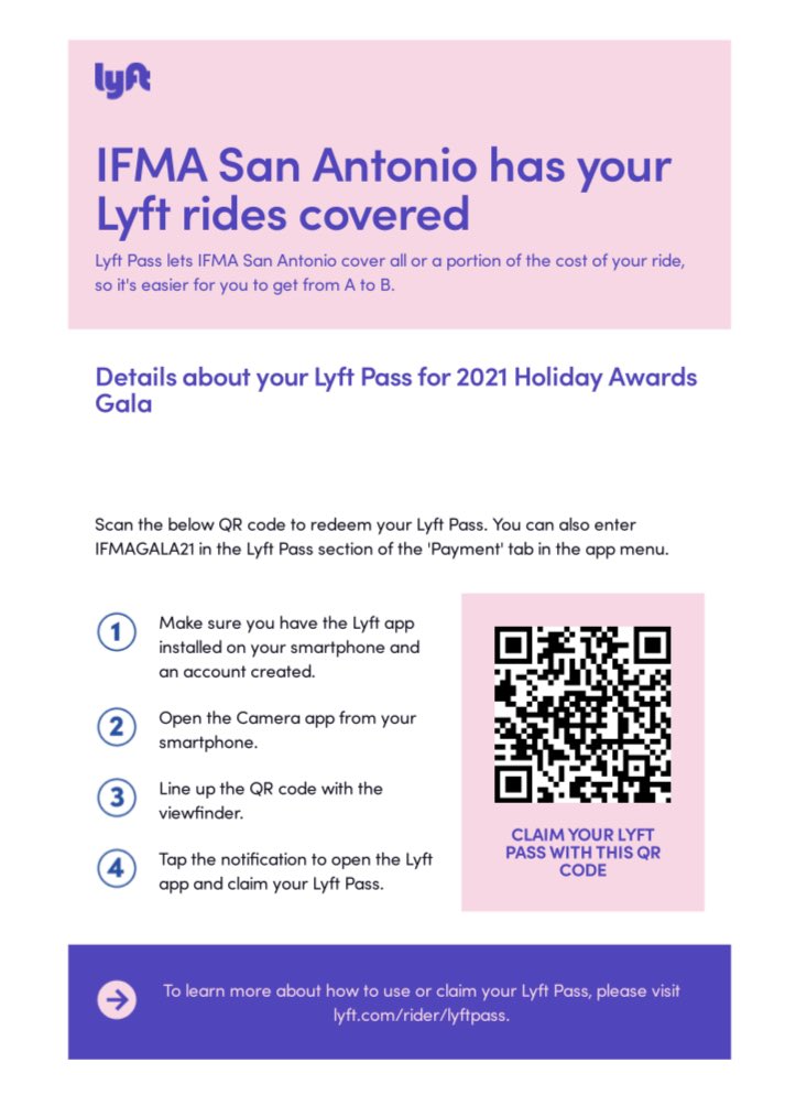 IFMASAT's tweet image. Lyft information for the Gala this Friday! 
🚙❄️🏆 #IFMA #IFMASA