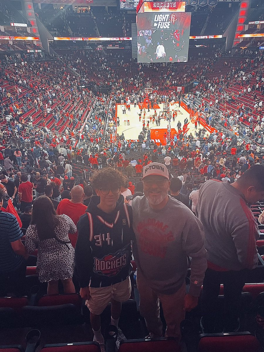 brcampbell's tweet photo. @taylorlpate @ApolloHOU Thanks again for the tickets!! My son and I got to a Rockets Win and the birth of Gary Bird! #Rockets #garybird #houston #apolloHou #makingmemorirs https://t.co/XWlZNDRMp2