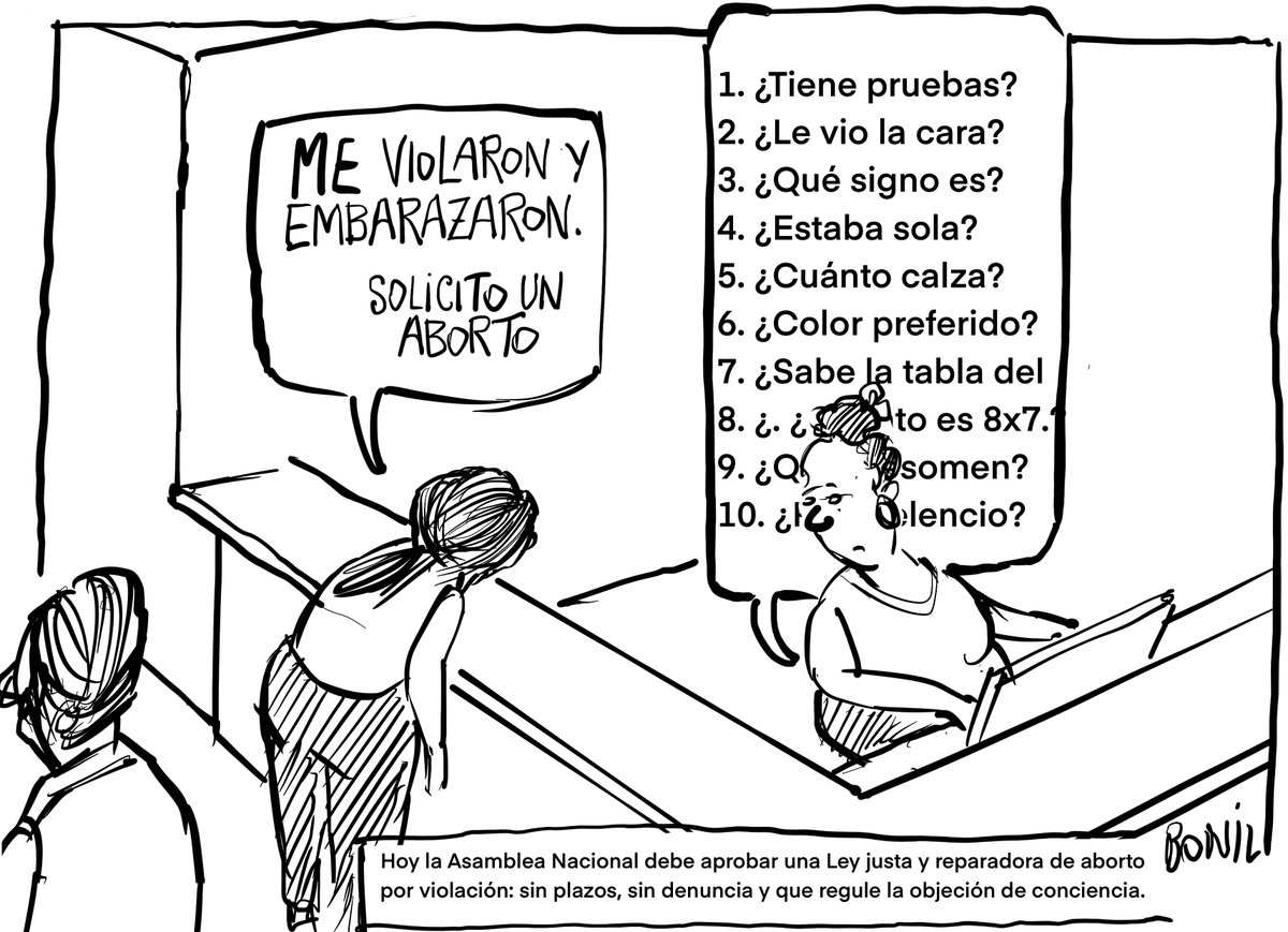 bonilcaricatura's tweet photo. Hoy el pleno de la asamblea debatirá informe d comisión de justicia sobre la Ley de interrupción voluntaria del embarazo en casos de violación. Muchas mujeres  necesitan #UnaLeyJustaYReparadora 
#AsambleaHazHistoria  #AbortoPorViolación https://t.co/D1u11Ul6vD