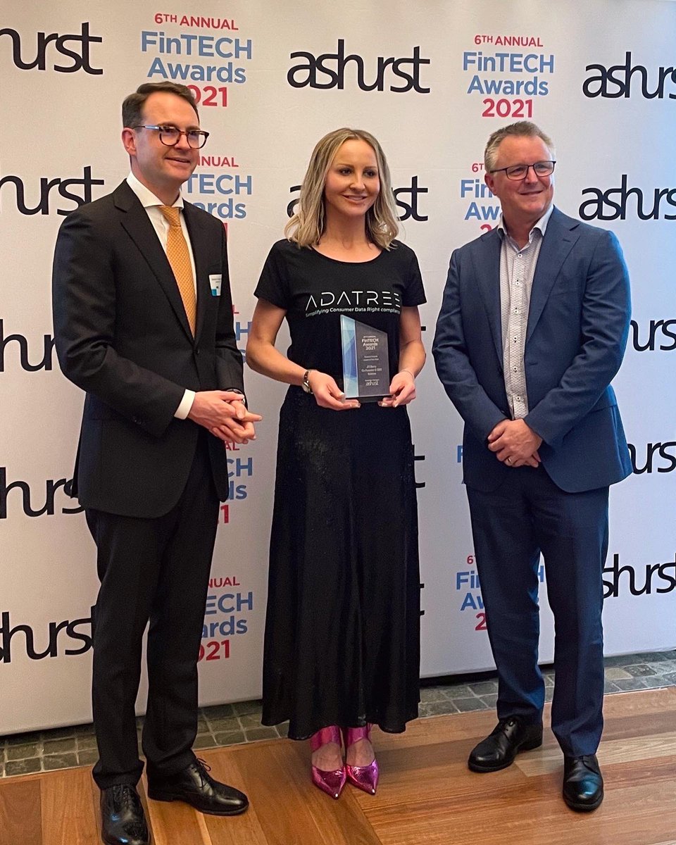 theprhubglobal's tweet photo. Congratulations to Adatree for taking out two awards at the 6th Annual FinTech Awards 2021 last night for Best Open Banking Solution and Female Fintech Leader of the Year. 

A fantastic evening and two well deserved wins! https://t.co/zTUeIDI87N