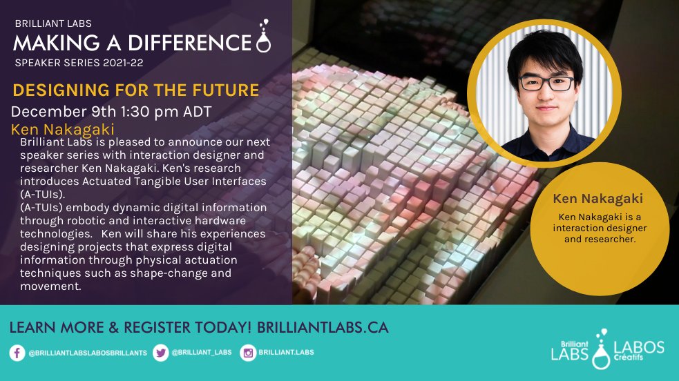 brilliant_labs's tweet photo. Join us TODAY at 1:30pm for our next Speaker Series with Ken Nakagaki
#Brilliantlabs #BLspeakerseries
Register Here: https://t.co/5AeGX5qmxq https://t.co/snFITFfaao