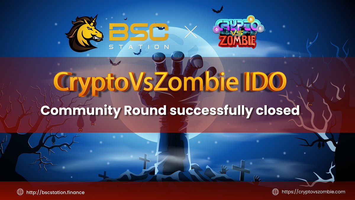 The Community Round of <a href="/CryptoVsZombie/">CryptoVsZombie</a> IDO has successfully ended

🔥The Guaranteed Round is ongoing:
bscstation.finance/#/launchpad/93…

👉Next : 
🥞Listing: 1PM, Dec 10 (UTC)
⏰Claiming: 30 minutes after listing
💰Vesting: 20% at TGE, then 20% monthly in the next 4 months
