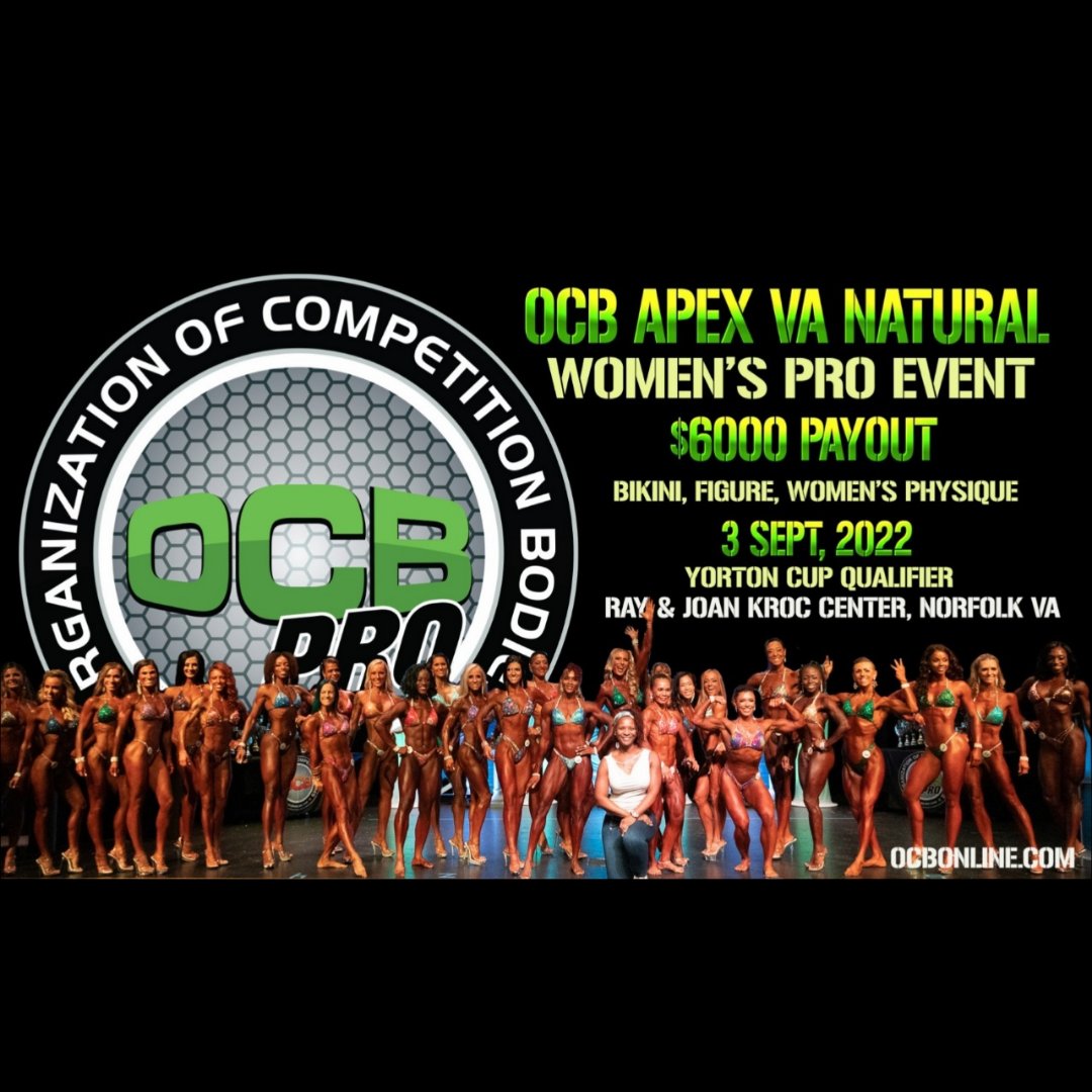 shock_body's tweet photo. Sponsored show by Body Shock Studios.
💥Apex VA Natural is back💥 Featuring pro open women's: Bikini, Figure, Women's Physique! 

🏆OCB Pro Qualifier
🏆Qualifier for the 2022 Yorton Cup
🏆$6000 in cash prizes guaranteed!

#competitivespirit #competitionseason #ocbpro #letsgo https://t.co/CBR1YFBeJu