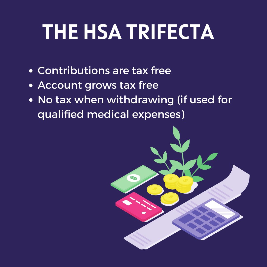 The Health Savings Account (HSA), has 3 ways to save😀

--Contributions are tax free
--Account grows tax free
--No tax when withdrawing (if used for qualified medical expenses) 

You have until December 31st to contribute to yours!

#HSA
#healthsavings
#personalfinance
#taxes