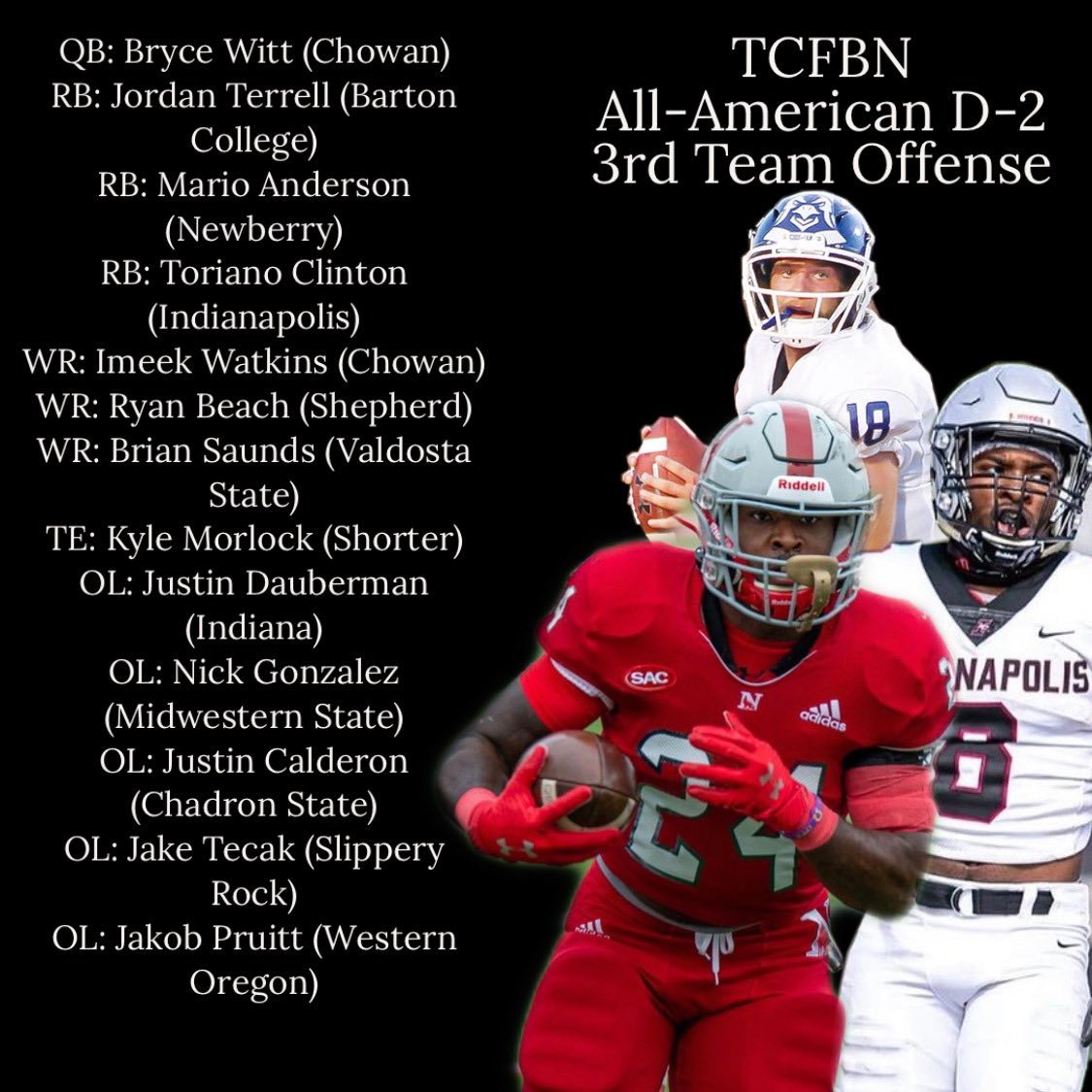 Here are the picks for the CFBNETWORK D-2 All-American 3rd Team Offense