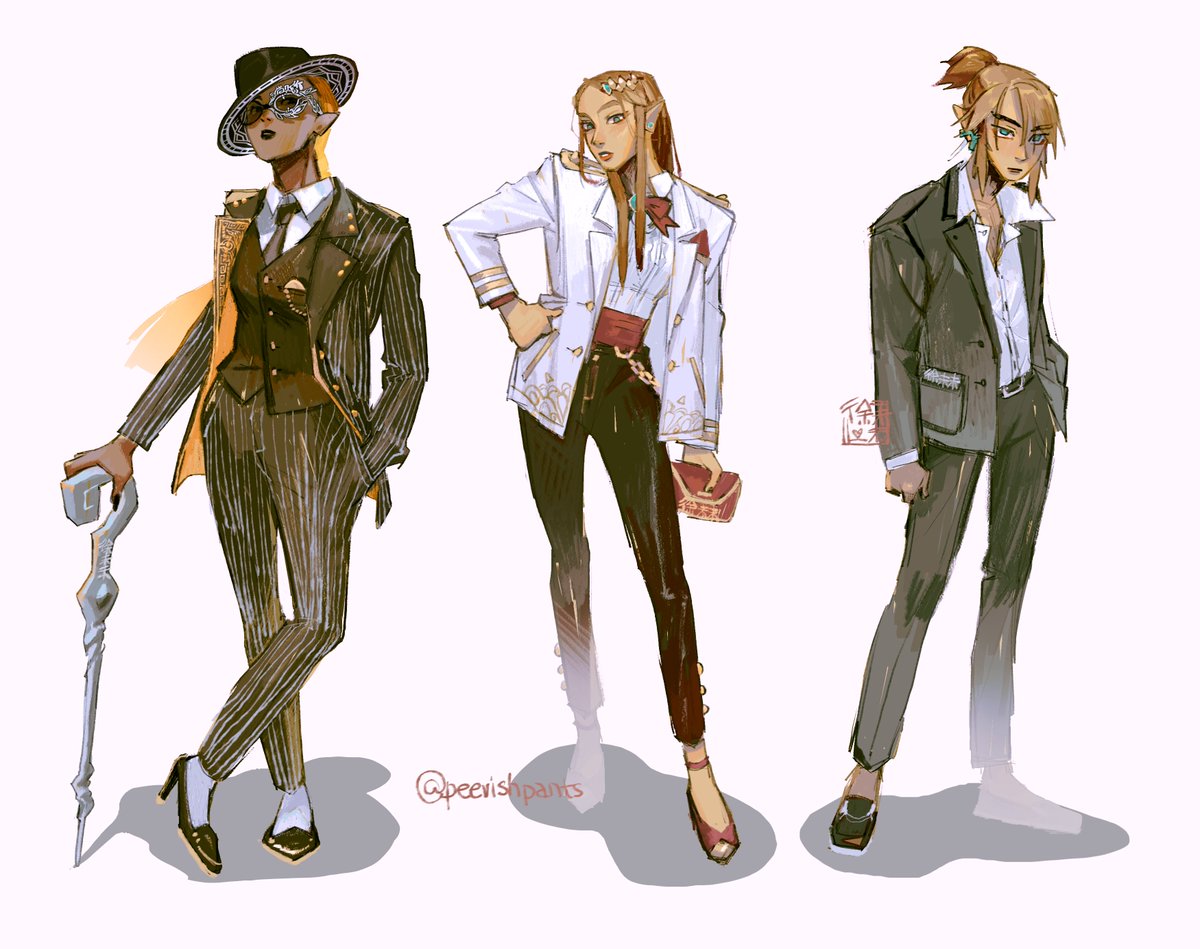 peevishpants's tweet photo. Twilight Princess Tailored Suits ft. Midna, Zelda, and Link #TheLegendOfZelda https://t.co/D0U8vceyXm