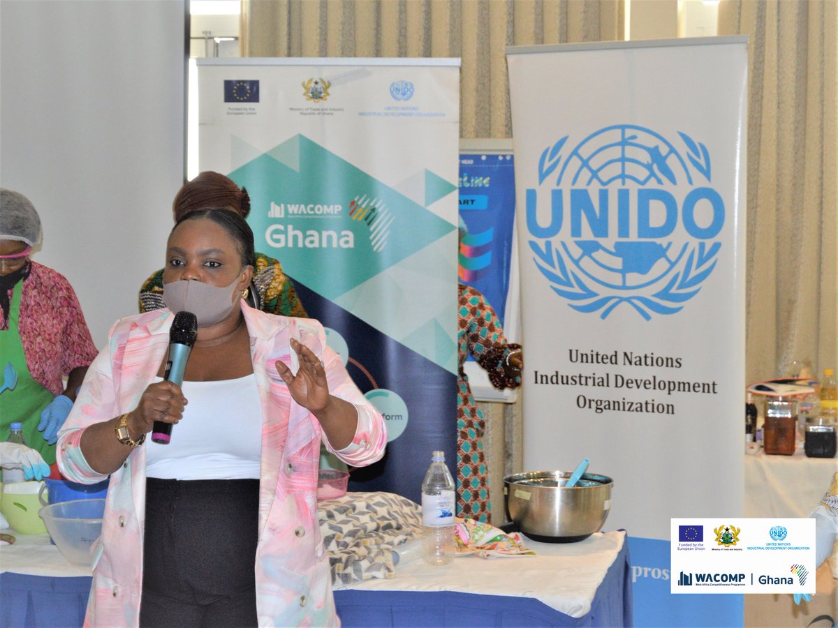 WACOMPGhana's tweet photo. #DayTwo of @UNIDO_QI  #EU funded #WACOMP 🇬🇭 #CosmeticsFormulation training in Accra.
Practical use of recipe calculation, cutting, coloring &amp; swelling techniques used in hand-made #soap bars formulations and engaged with @gea_ghana &amp; @fdaghana on required  #MSMEs support 
 #SDGs https://t.co/8PmmqtsmQz