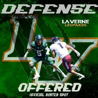 grantscallahan's tweet photo. Very blessed to announce after a great talk with @CoachKrich , I have received my first offer to the University of La Verne! @MCPFootball @coach_dschuster @LJ_Reyna @BrandonHuffman @adamgorney @RecruitsSocal @coachkeith_1k @KSBYSports @NickWilsonTrib @JBaileySMSports @ThePrepSN https://t.co/iMxzv7TT6C