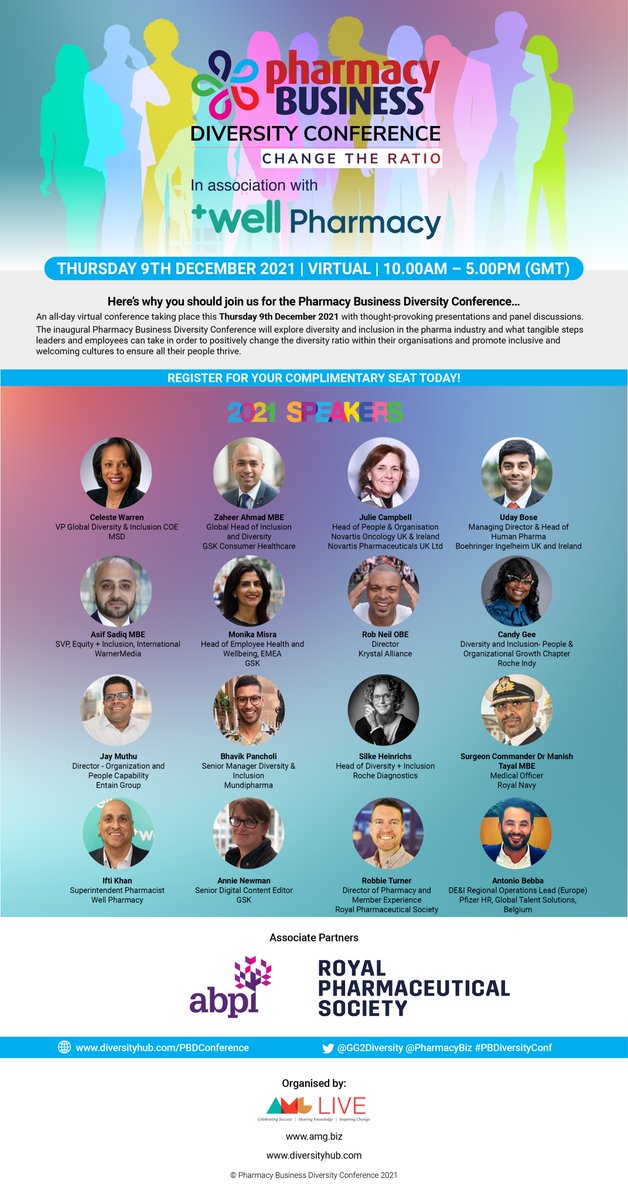 PharmacyBiz's tweet photo. The Pharmacy Business Diversity Conference is an all-day virtual event this Thursday 9th with thought-provoking presentations & panel discussions, exploring diversity & inclusion in the pharma industry.
Register today: https://t.co/xLc5zwL8kj ๐
#PBDiversityConf #DiversityEvent https://t.co/ZRweucVtGq