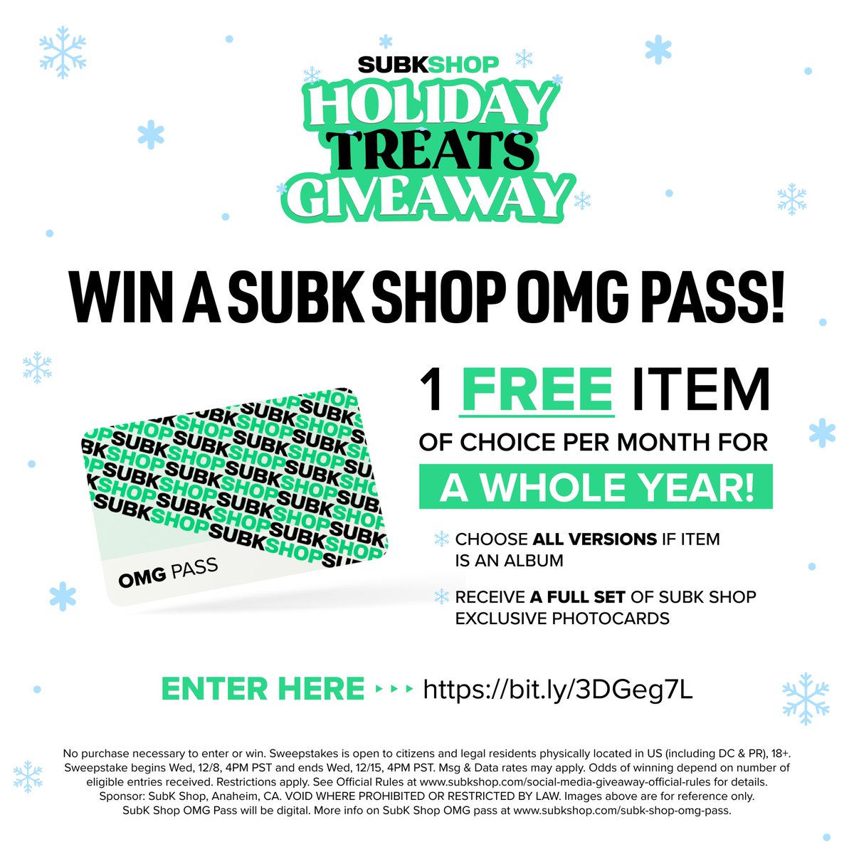 subkshop's tweet photo. 🎁 SUBK SHOP OMG PASS GIVEAWAY 🎁

Happy holidays to our SubK Squad 🎄 This holiday season we are giving away (1) SubK Shop OMG Pass to one lucky winner! 

ENTRY DETAILS IN THREAD⬇️

#SUBKSHOP_HOLIDAYGIVEAWAY #SUBKSHOP_OMGPASS
#SUBKSHOP #SUBKSQUAD (1/4) https://t.co/EBNXrLaADP