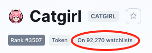 catgirlcoin's tweet photo. Catgirl is close to being on 100,000 watchlists!

That's amazing! 🐱🎉

#CATGIRLCOIN #BSC #BNB #Pancakeswap #NFTs #nekoverse #Crypto https://t.co/swefMW4zpO