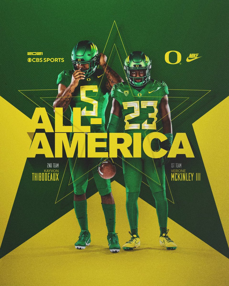 oregonfootball's tweet photo. The only Pac-12 defense with two @CBSSports All-Americans. 

🦆 @vmckinley3 - First Team
🦆 @kayvont - Second Team 

#GoDucks https://t.co/mnHrMlQAIU
