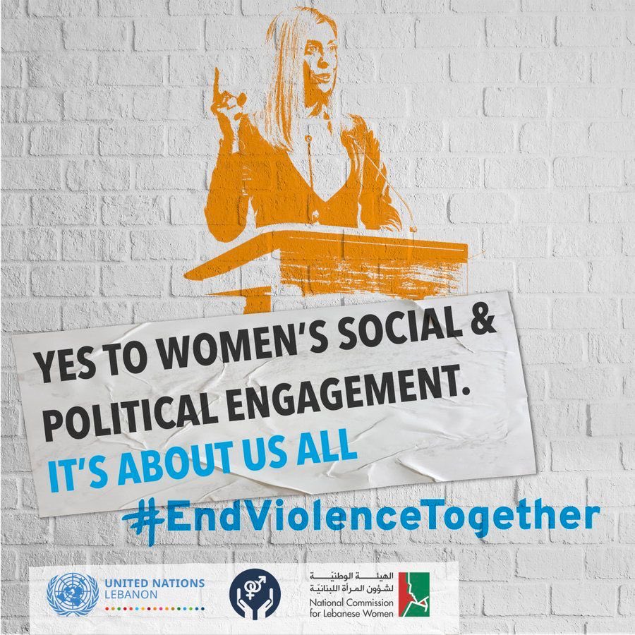 Women👩 and girls’👧 participation in social and political life should be encouraged, and barriers for them to fully enjoy their rights should be eliminated. 🙅🙅‍♂️@UN_Lebanon 

#EndViolenceTogether
#GenerationEquality