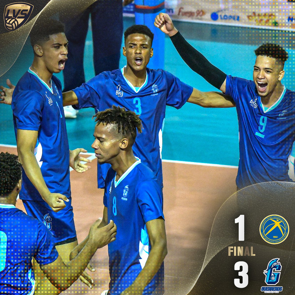 lvsrdoficial's tweet photo. Final en la rama masculina. @GuerrerasVC ⚔ derrotan 3-1 (25-22, 25-17, 16-25 y 26-24) a unos @CDCMauricioBaez 💛💙 que intentaron la remontada.

@GuerrerasVC pone la serie final 2-0.

#LVS2021 #VolvioLaLiga #VoleibolDominicano #LVSMasculino #FinalLVS https://t.co/SGBTCHZKSR