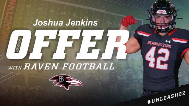 JOSHUA “JJ” JENKINS (@flexgodj) on Twitter photo After a great talk with <a href="/JoelOsborn_BC/">Joel Osborn</a> I am excited to announce I have received an offer from <a href="/RavenFootballBC/">Benedictine Football</a> 🔴⚫️ After a great talk with <a href="/JoelOsborn_BC/">Joel Osborn</a> I am excited to announce I have received an offer from <a href="/RavenFootballBC/">Benedictine Football</a> 🔴⚫️