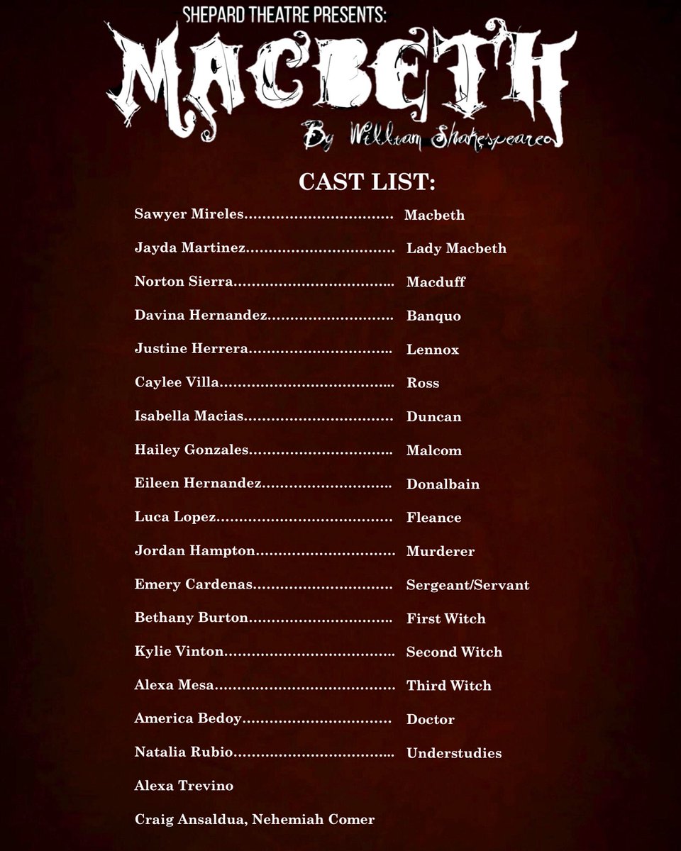 Shepardtheatre's tweet photo. Ladies and gentlemen, we give you the cast of Macbeth by William Shakespeare. Coming to the Shepard stage February 2022. https://t.co/UqlmCeC1jL