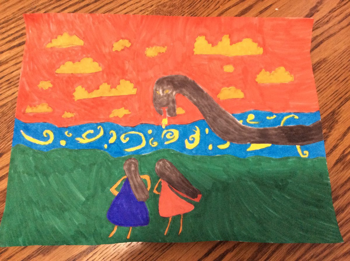 Remote grade 3 Ss showing off their amazing art skills! Each student created a foreground, middle ground and background picture sharing the message behind the story “We are Water Protectors” by Carole Lindstrom