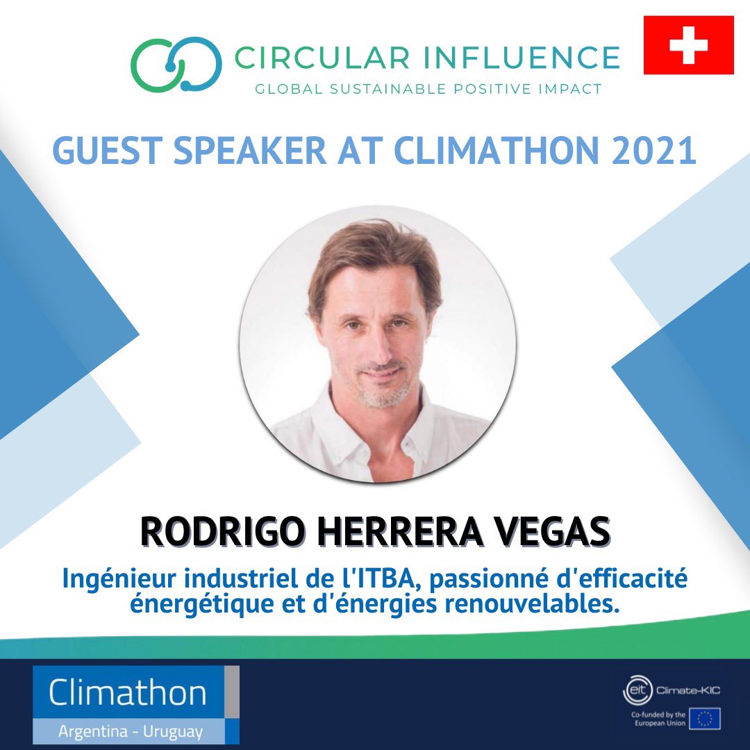CircularInfluen's tweet photo. Another guest speaker at Climathon 2021 was Rodrigo Herrera Vegas! He is an expert in Knowledge and Innovation and a fan of energy efficiency and renewable energy.
Thank you for your words in this amazing program!!!!
#CircularInfluence #climatechange #circulareconomy #netzero https://t.co/5KVum63bu6