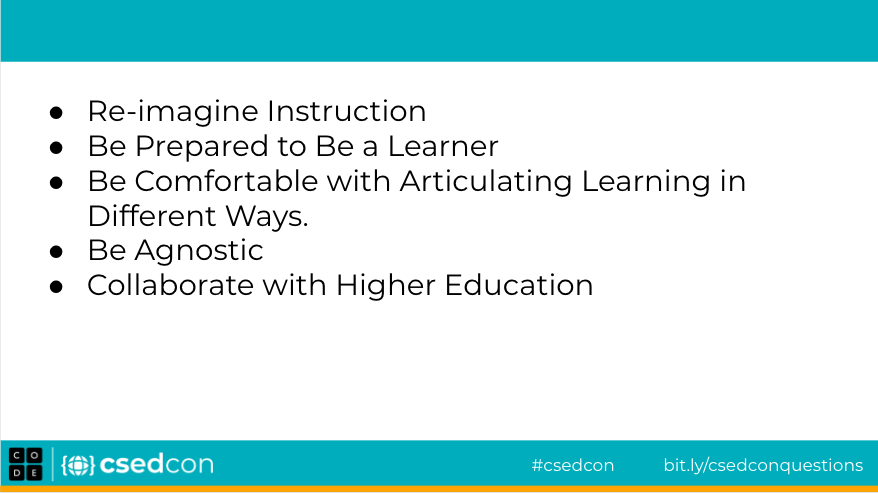 SMMendoza123's tweet image. A3: At #CSEdCon2021 I shared my Top 10 Lessons Learned when implementing #CSEverywhere #CS4LAUSD  You can watch my plenary session youtube.com/watch?v=RSdekP…