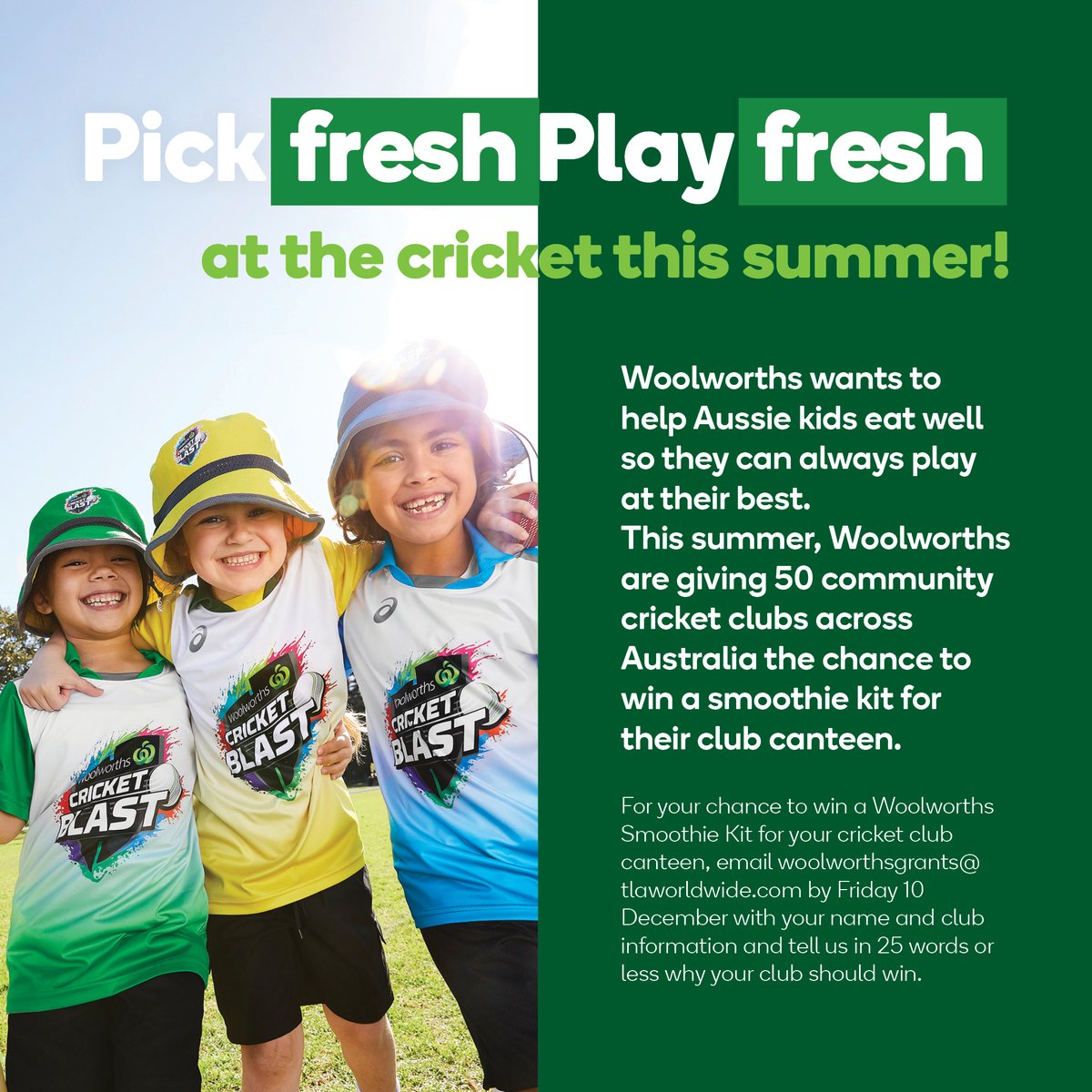 cricketvictoria's tweet photo. 𝘾𝙡𝙤𝙨𝙚𝙨 𝙩𝙤𝙢𝙤𝙧𝙧𝙤𝙬 - @woolworths are offering 50 community cricket clubs the chance to win a smoothie kit. See info below 👇 https://t.co/fiex6CmTPo