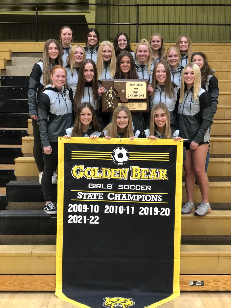 bwhnation's tweet photo. We finally got the banners updated even though we could not do an assembly in front of their peers West is proud of these two groups!#fallstatechamps @WestHighGolf1 @RobZ_soccerfan https://t.co/QkGLdhQTV2