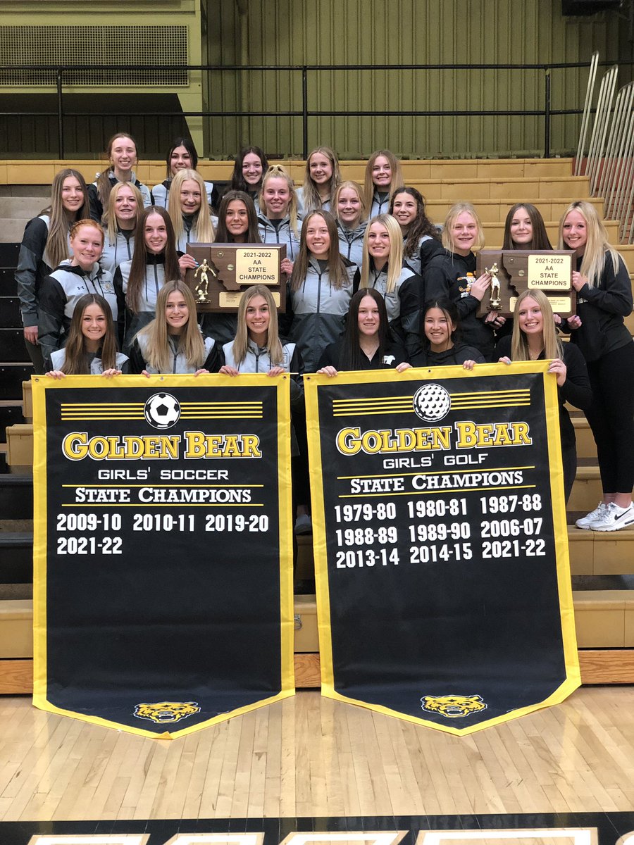 bwhnation's tweet photo. We finally got the banners updated even though we could not do an assembly in front of their peers West is proud of these two groups!#fallstatechamps @WestHighGolf1 @RobZ_soccerfan https://t.co/QkGLdhQTV2