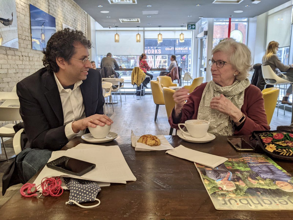 vote_karim's tweet photo. Great first day meeting members of the community☕️ Tomorrow Karim will be at Full Stop Coffee (2910 Dundas St W) from 2-3PM and Tim Hortons (1480 Queen St W) from 5-6PM. Email info@votekarim.ca if you want to join us! #onpoli #KB4PHP #ParkHP https://t.co/b5CYHaFRix