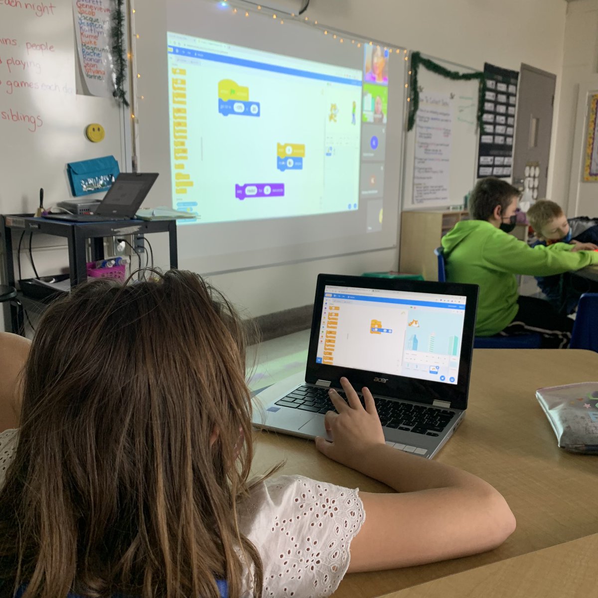 Miss_A_Young's tweet photo. So cool to participate in a live Scratch Coding Workshop today 💻 I think I learned even more than the students! #ocsbCodes #ocsbCSEd https://t.co/WrVTwco9DT