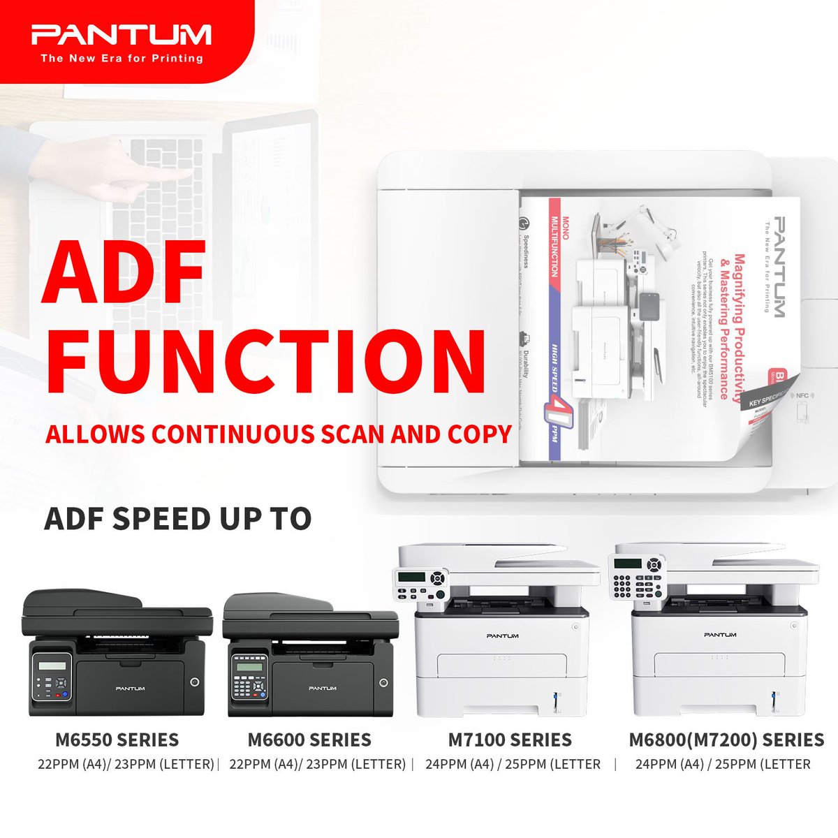 PantumPrinter's tweet photo. 👍One of the most user-friendly designs in printer is ADF! When there are piles of files to scan or copy, Pantum printer (with ADF function) is able to automatically and constantly finish it instead of changing papers manually.
#Pantum #printing #laserprinters #office #soho #SMB https://t.co/Wd8NunSZ2X
