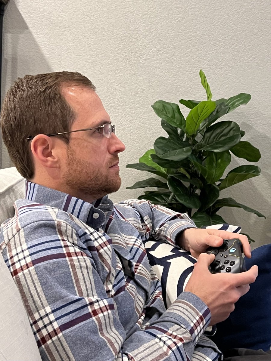 Lisapisa921's tweet photo. Had to put his glasses on to read video game text. 😆 #WeOld #HaloDay #WinterBeard https://t.co/30G4x5qe4z