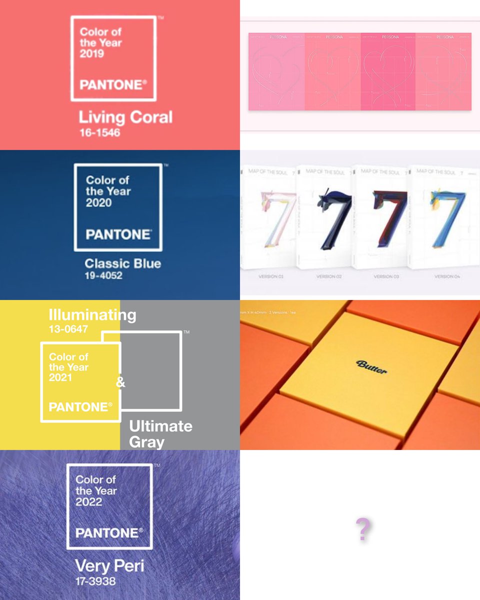 팬톤컬러             <a href="/BTS_twt/">방탄소년단</a> 앨범
2019                  MOTS Persona                          
2020                 MOTS 7
2021                  Butter           
2022