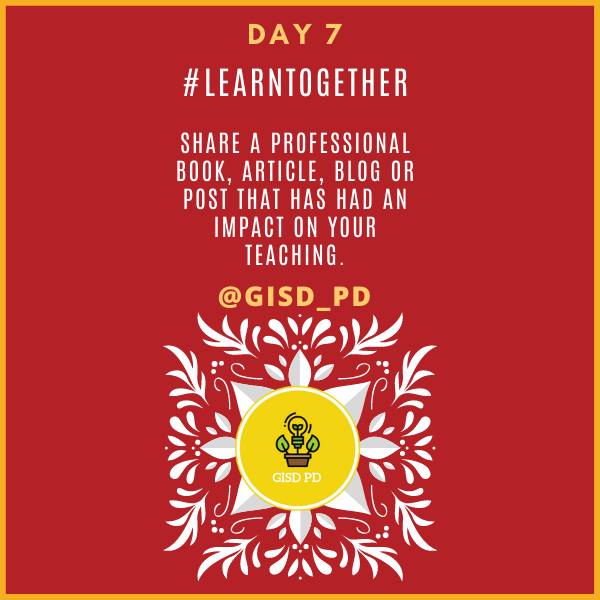 GISD Professional Learning (@gisd_pd) on Twitter photo Day 7 Quest! Share a professional book, article, blog or post that has had an impact on your teaching. #learntogether
<a href="/GISDTLD/">Teaching & Learning Development</a> <a href="/gisdnews/">Garland ISD</a> #GISDpd #ItsthePDforme Day 7 Quest! Share a professional book, article, blog or post that has had an impact on your teaching. #learntogether
<a href="/GISDTLD/">Teaching & Learning Development</a> <a href="/gisdnews/">Garland ISD</a> #GISDpd #ItsthePDforme